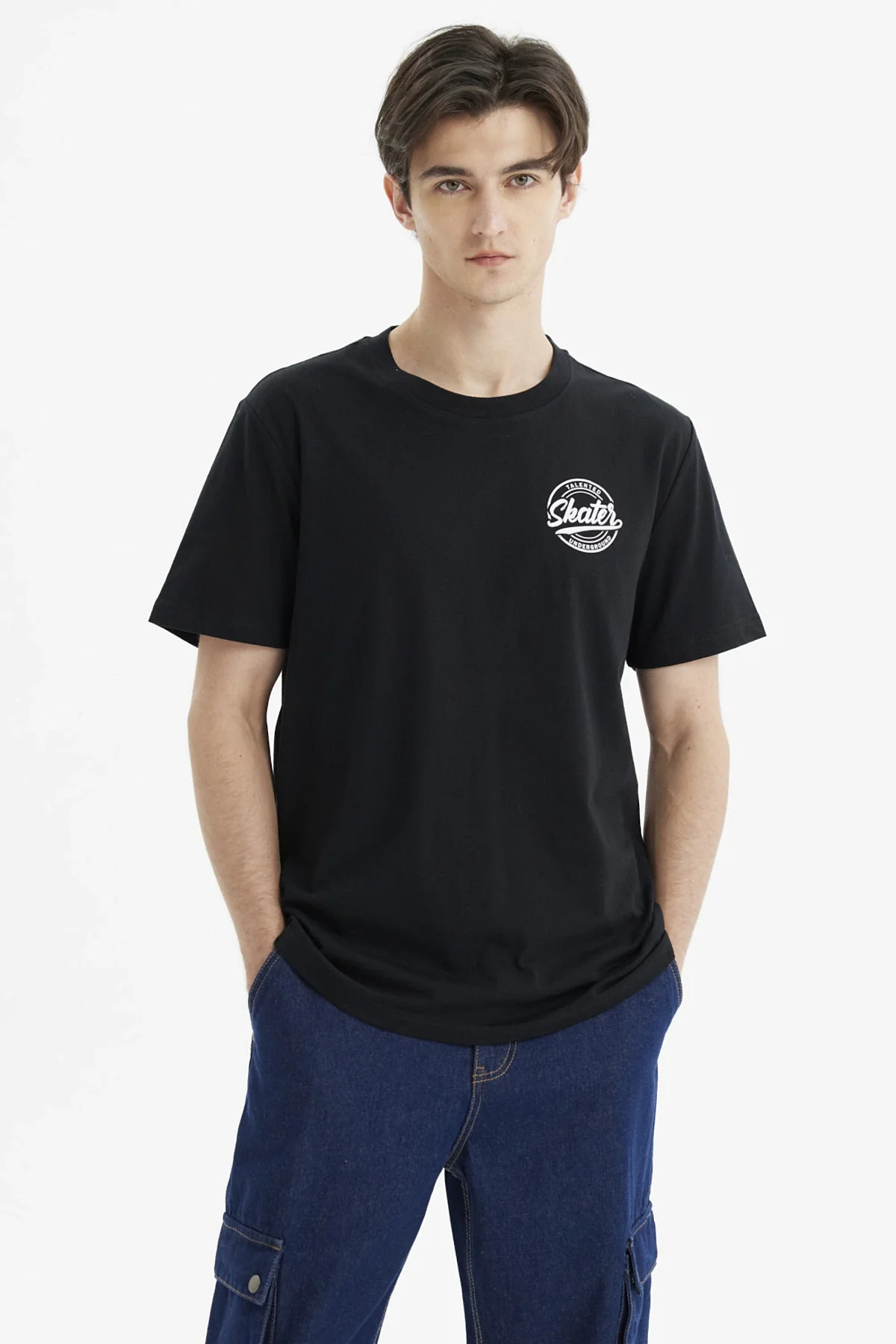 Polera Hombre Regular Print Negro