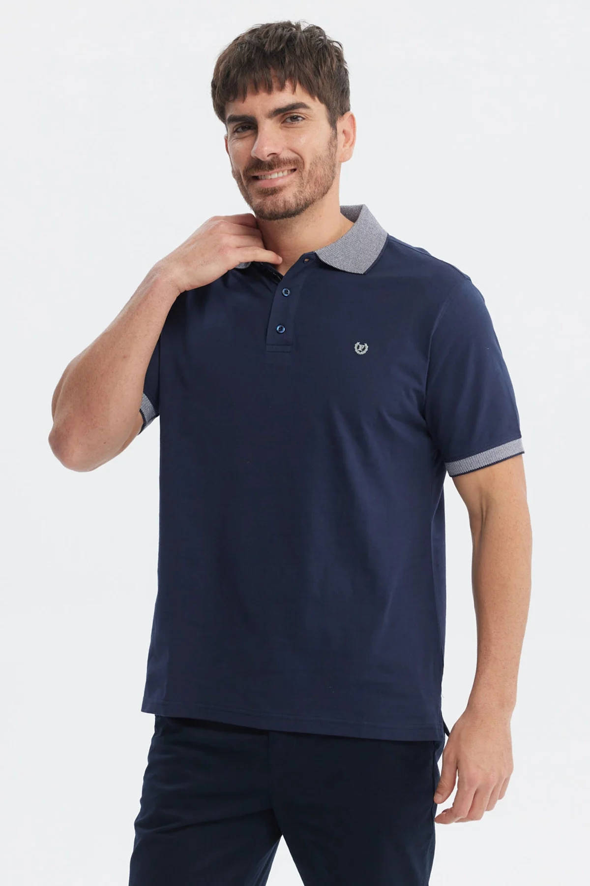 Polera Hombre Slim Cuello Camisero Azul Marino - Image 2