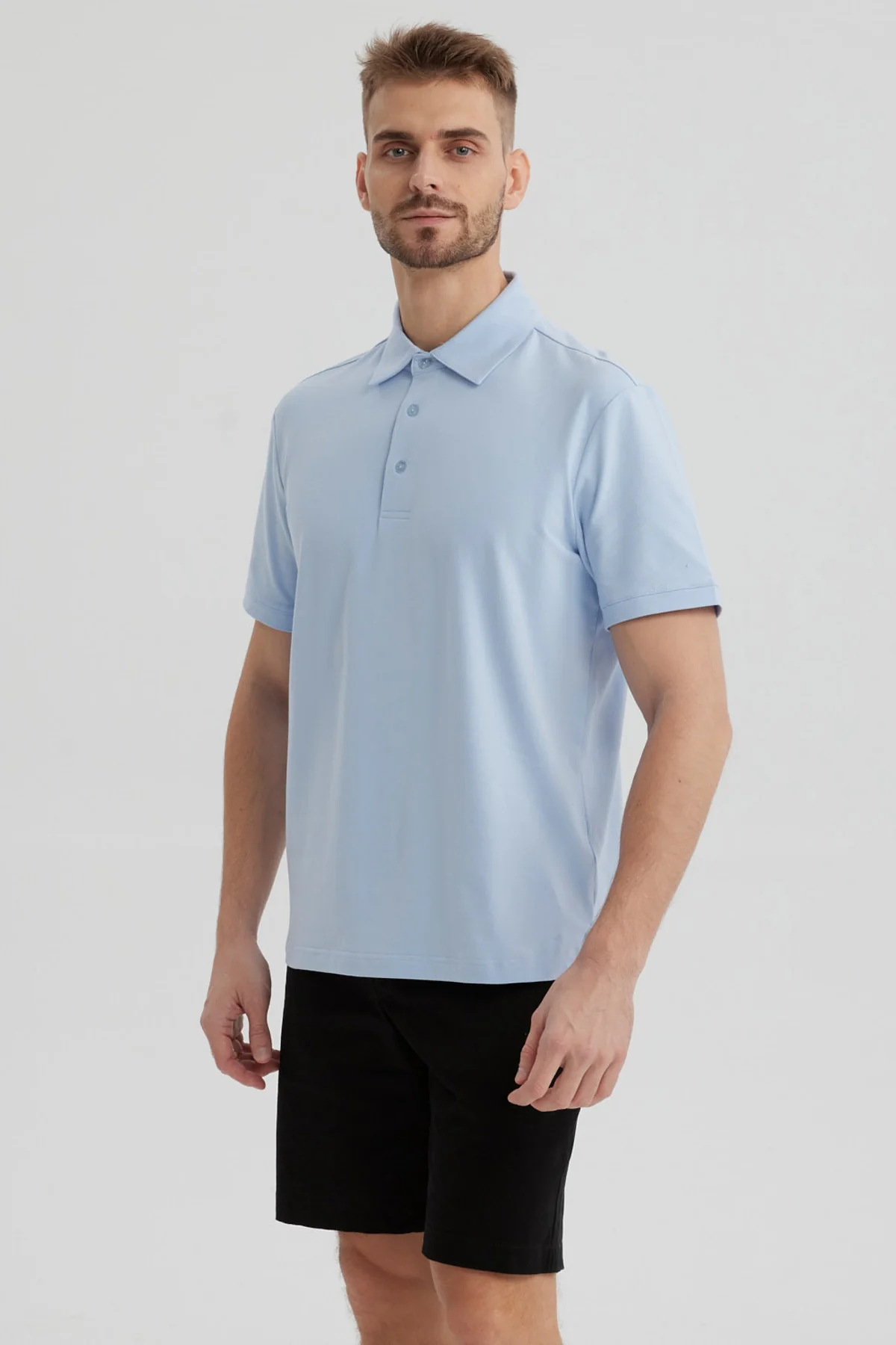 Polera Hombre Slim Cuello Camisero Celeste - Image 2