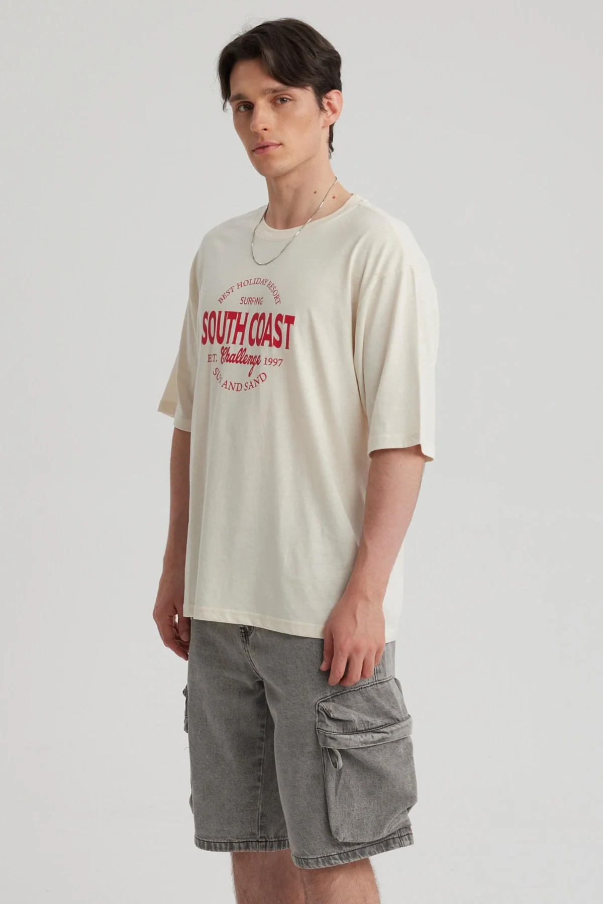 Polera Hombre Texto Frontal Beige - Image 2