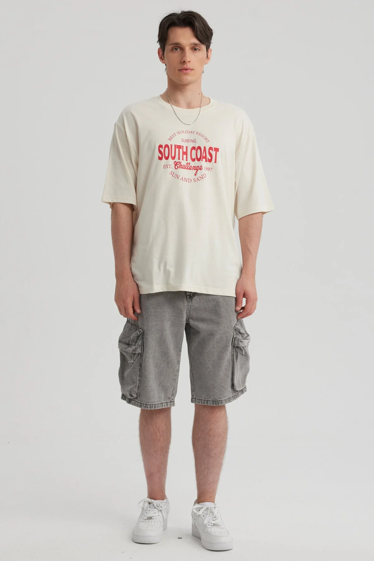 Polera Hombre Texto Frontal Beige - Image 4