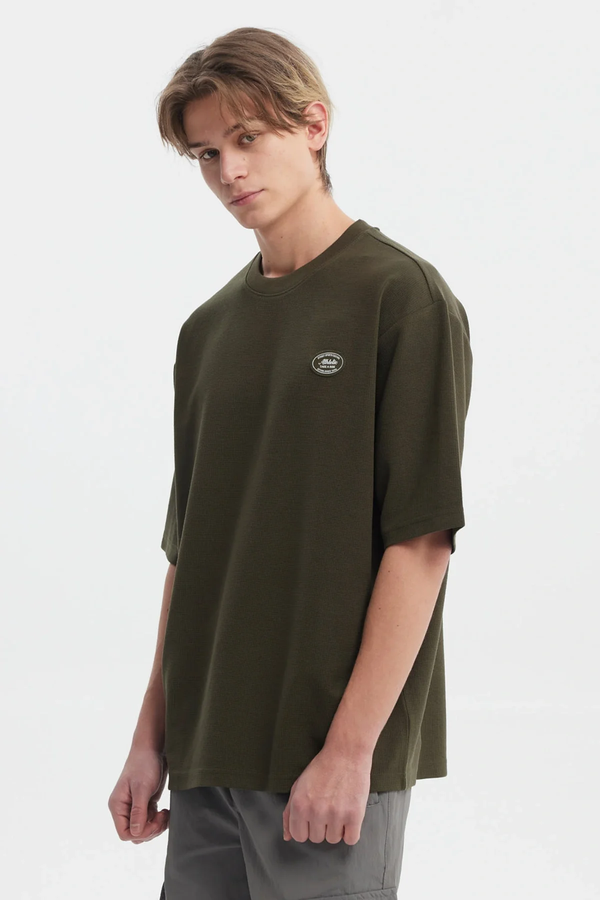 Polera Hombre Waffle Label Verde Militar - Image 2