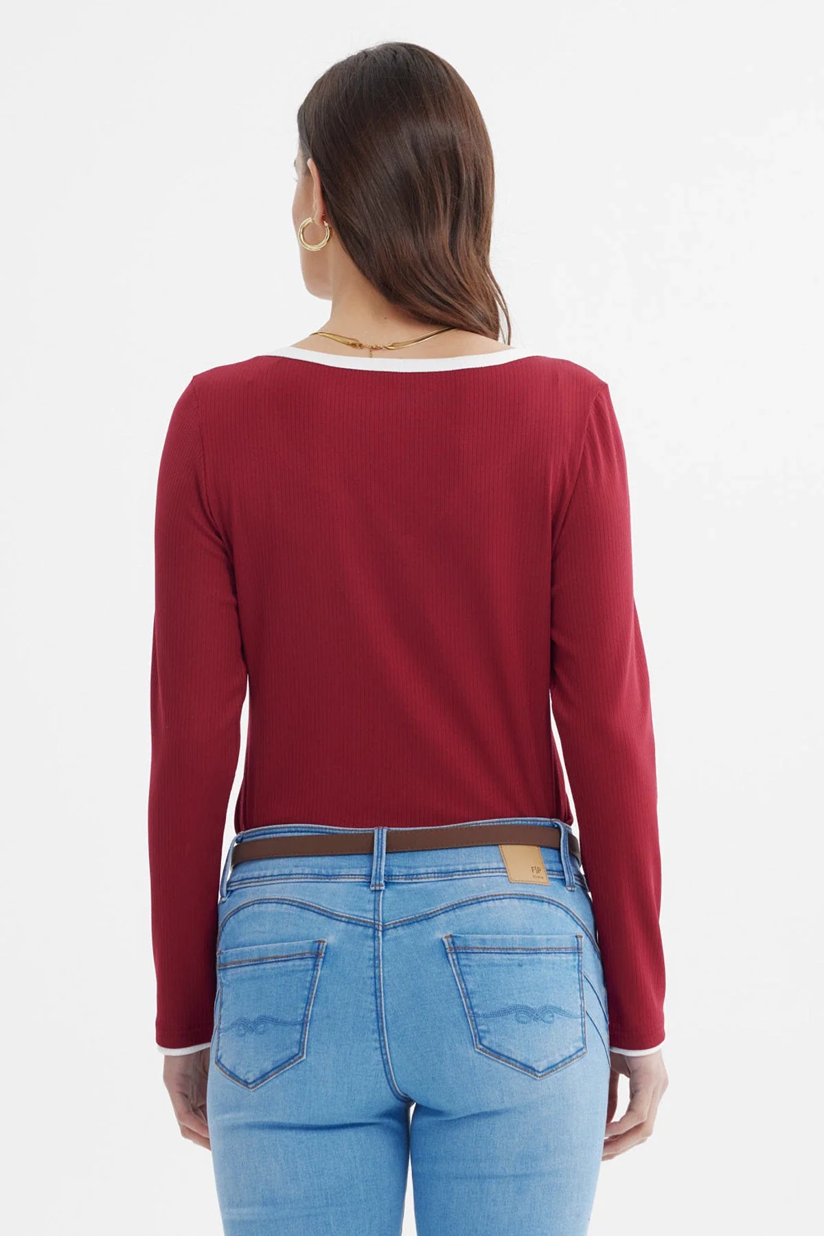 Polera Mujer Ajustado Cuello V Burdeo - Image 3