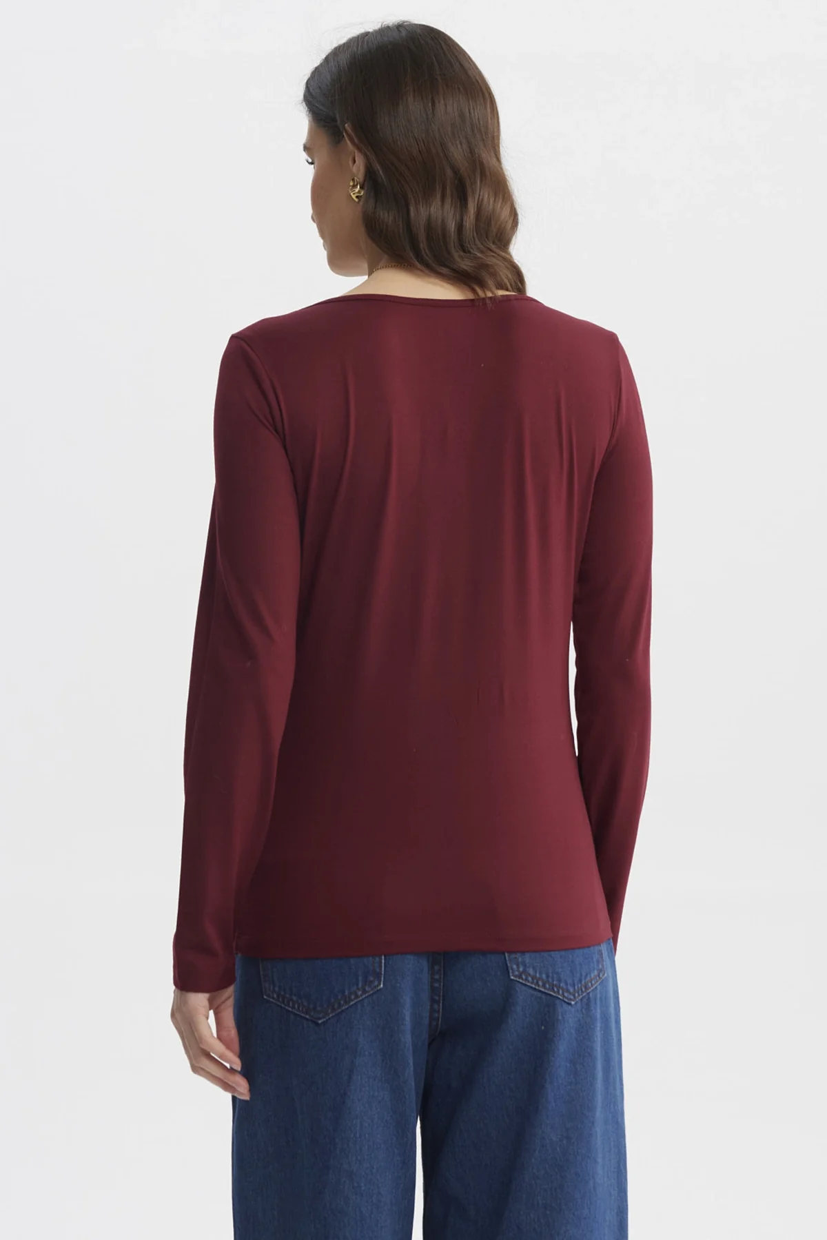 Polera Mujer Ajustado Cuello V Burdeo - Image 3