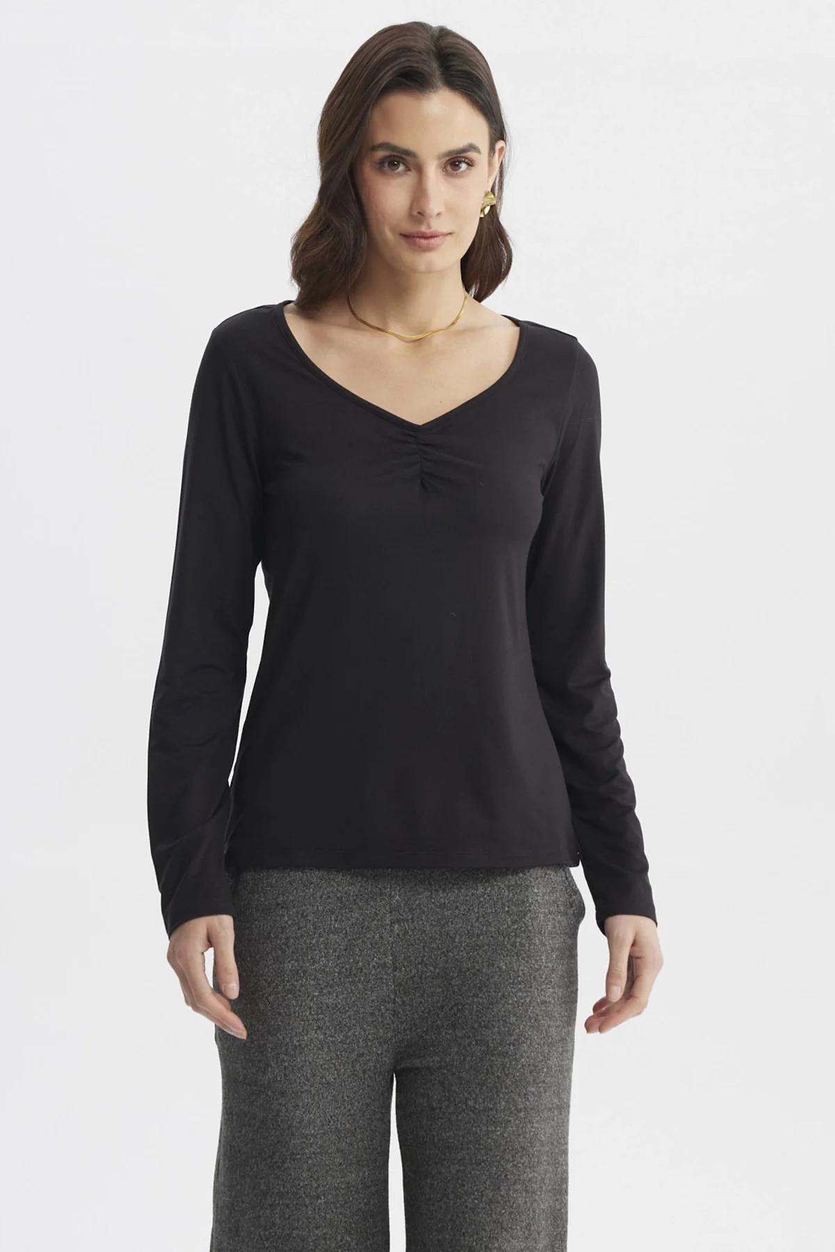 Polera Mujer Ajustado Cuello V Negro
