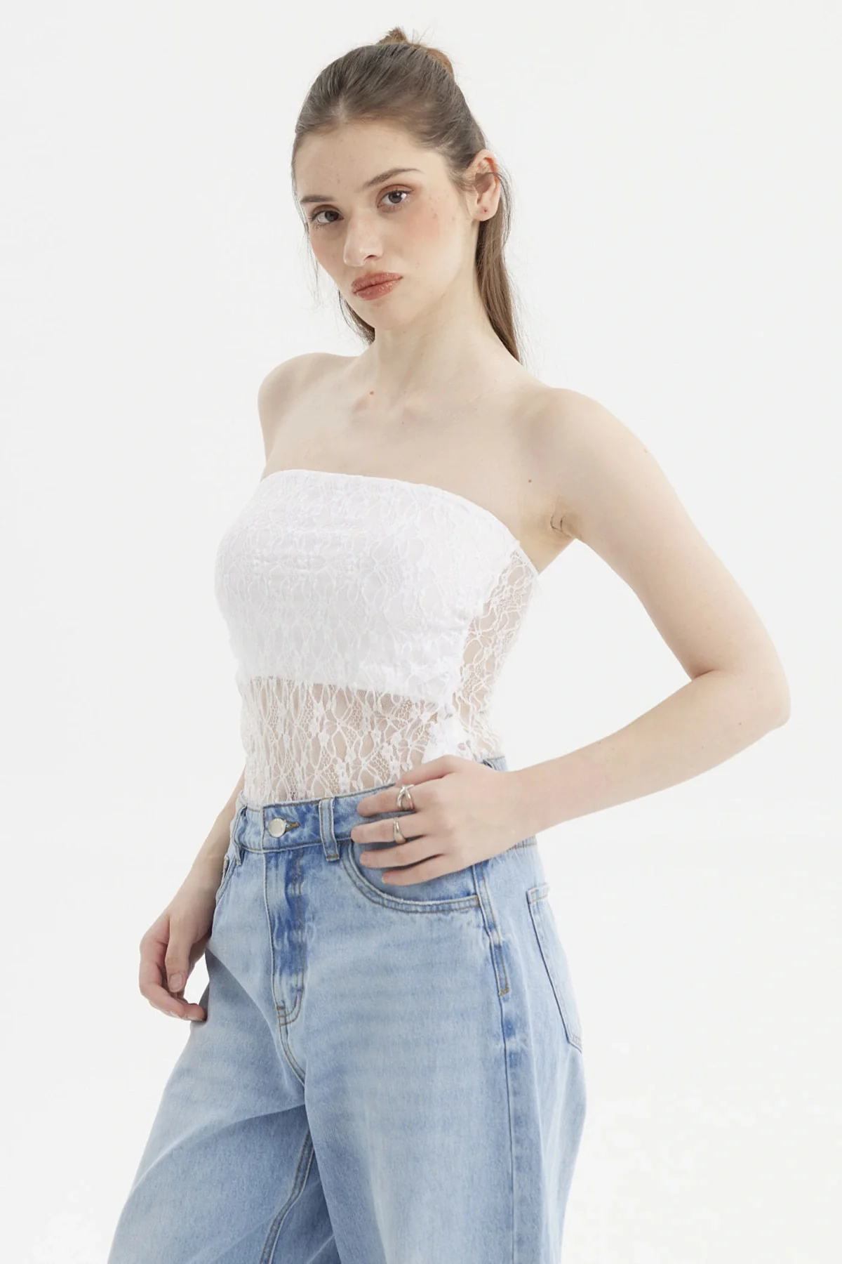 Polera Mujer Ajustado Encaje Blanco - Image 2