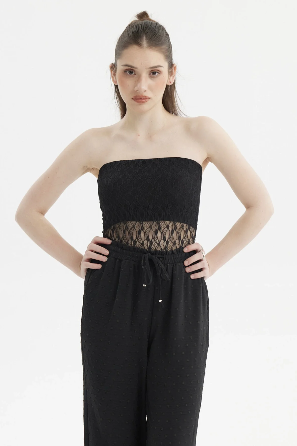 Polera Mujer Ajustado Encaje Negro