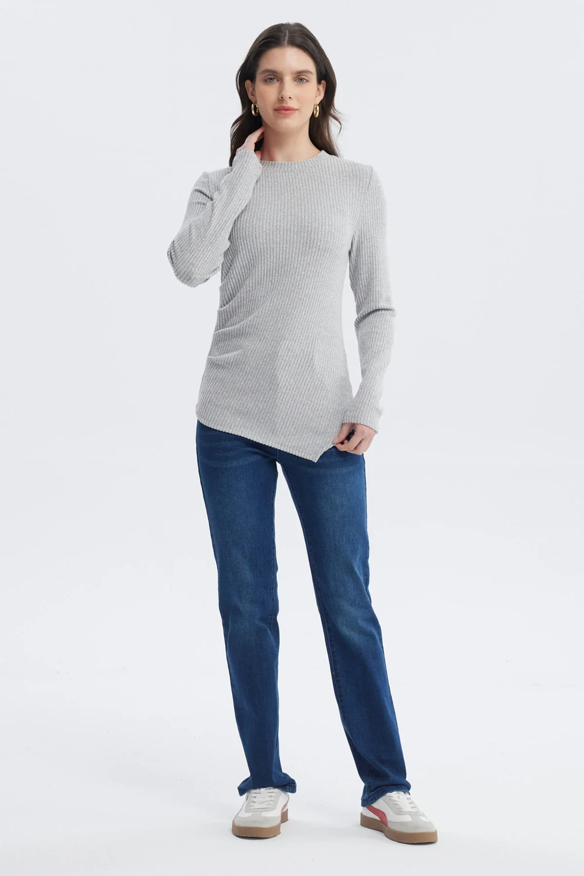 Polera Mujer Ajustado Gris Melange - Image 4