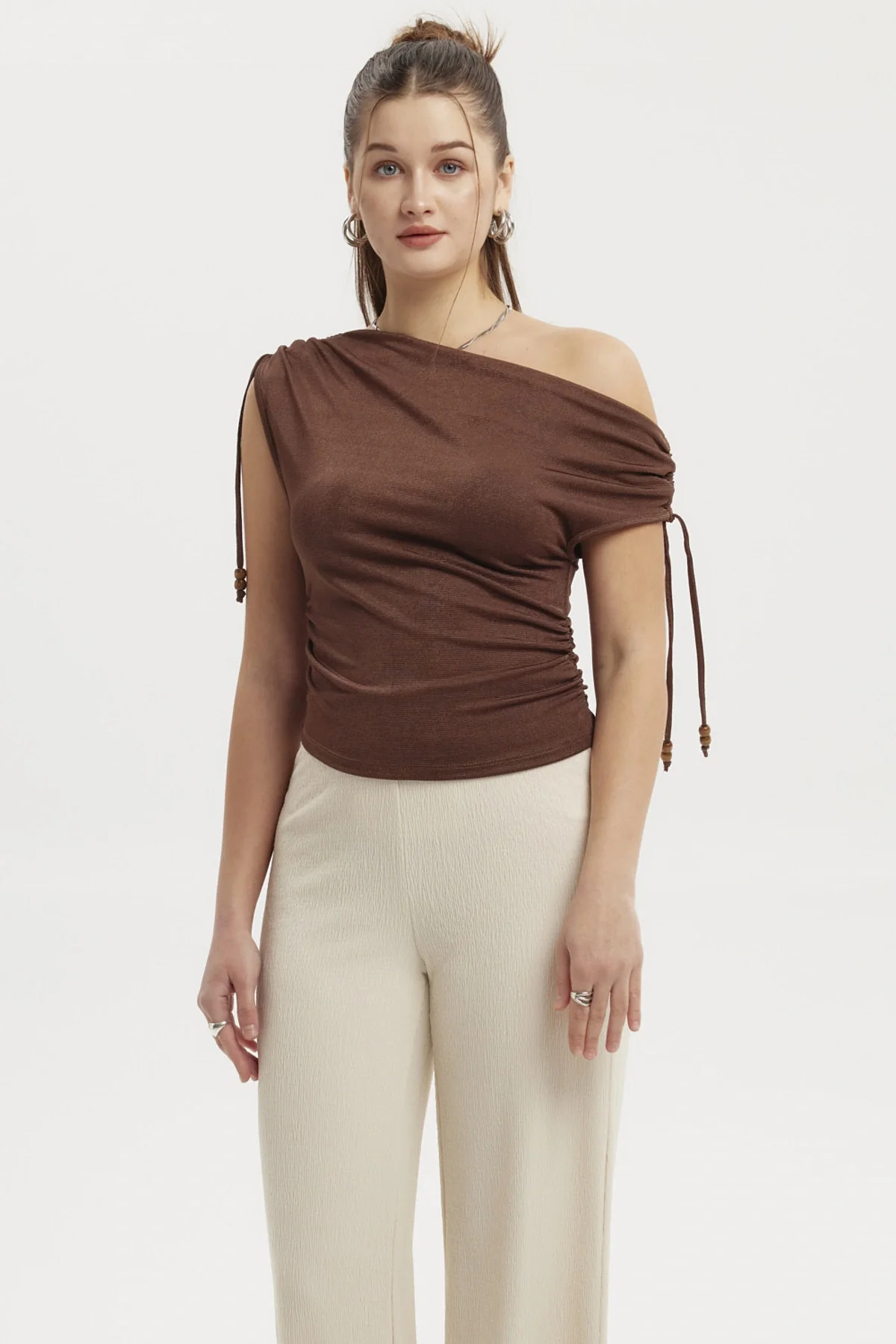 Polera Mujer Ajustado Nudo Café Oscuro
