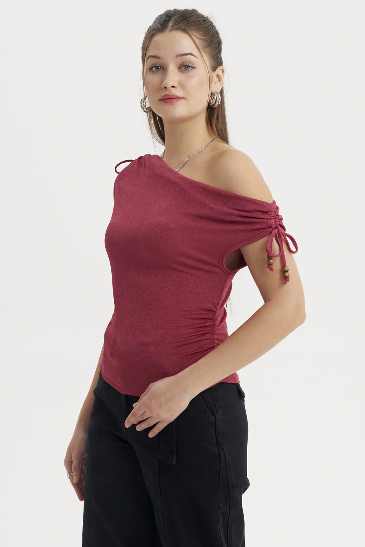 Polera Mujer Ajustado Nudo Magenta - Image 2