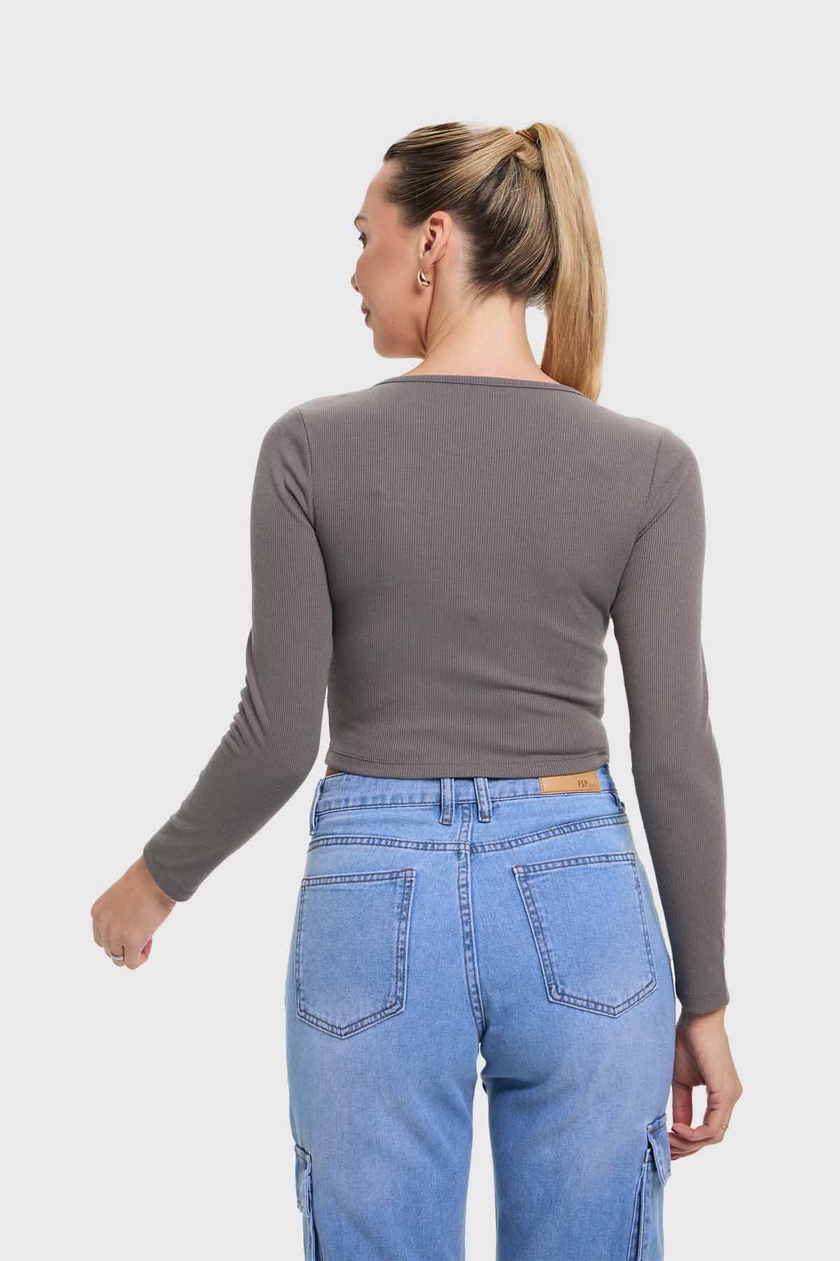 Polera Mujer Amarras Escote Gris - Image 3