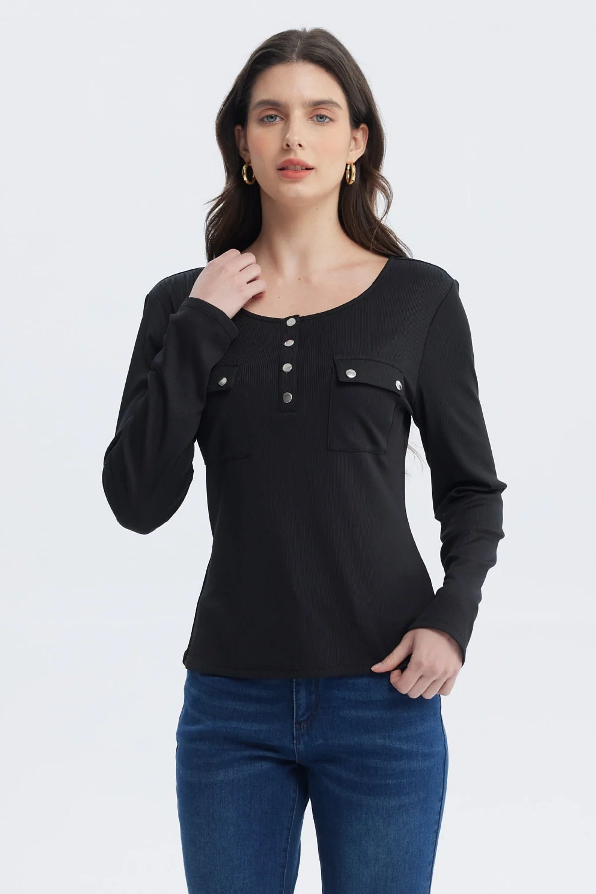 Polera Mujer Aplicación Botones Negro