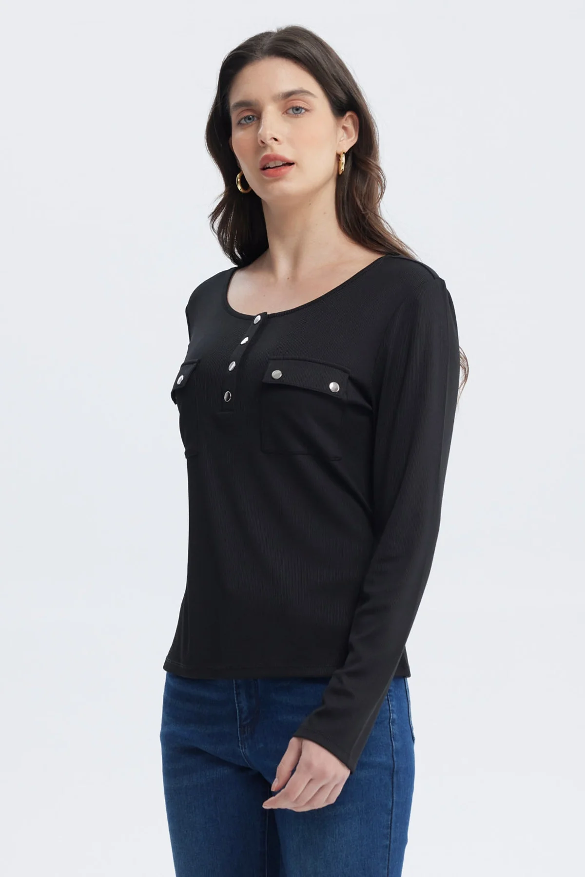 Polera Mujer Aplicación Botones Negro - Image 2