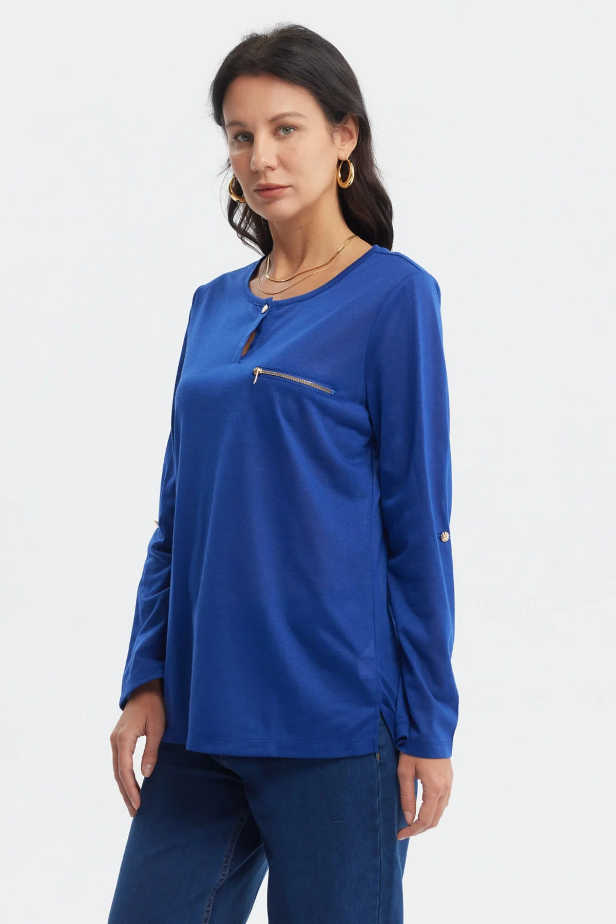 Polera Mujer Aplicación Cierre Azul - Image 2