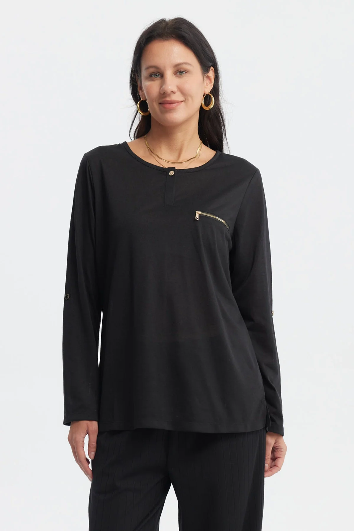 Polera Mujer Aplicación Cierre Negro