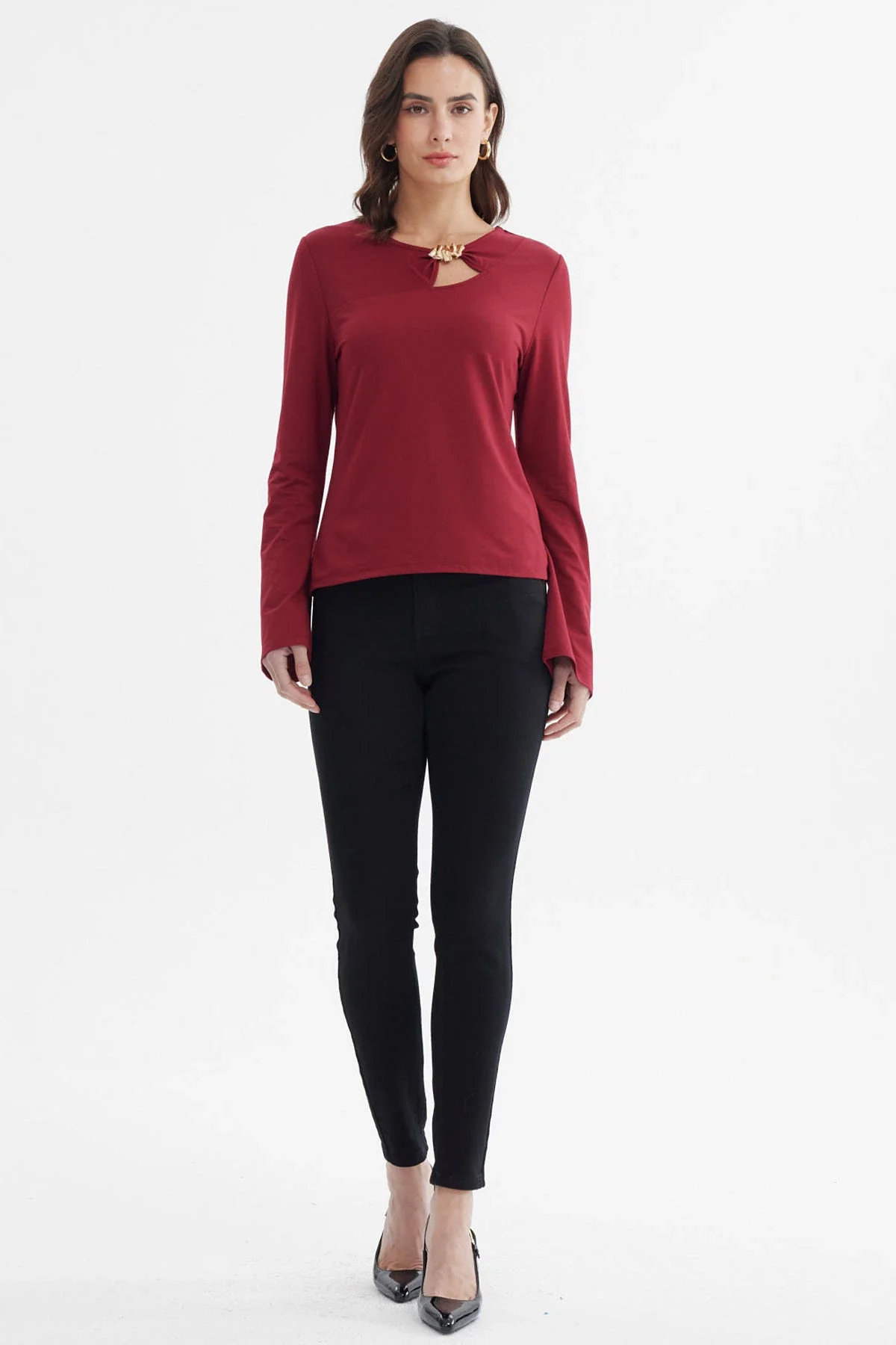 Polera Mujer Aplicación Metalica En Pecho Rojo - Image 4