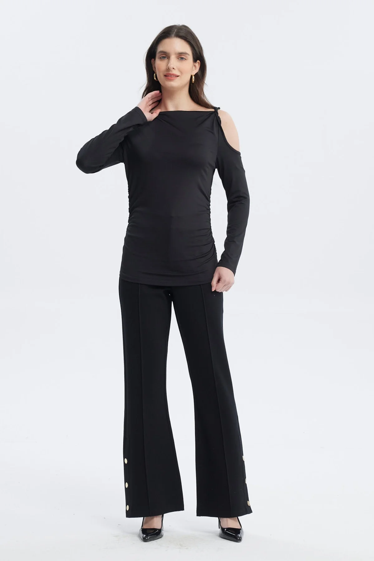 Polera Mujer Aplicación Nudo Hombro Negro - Image 4