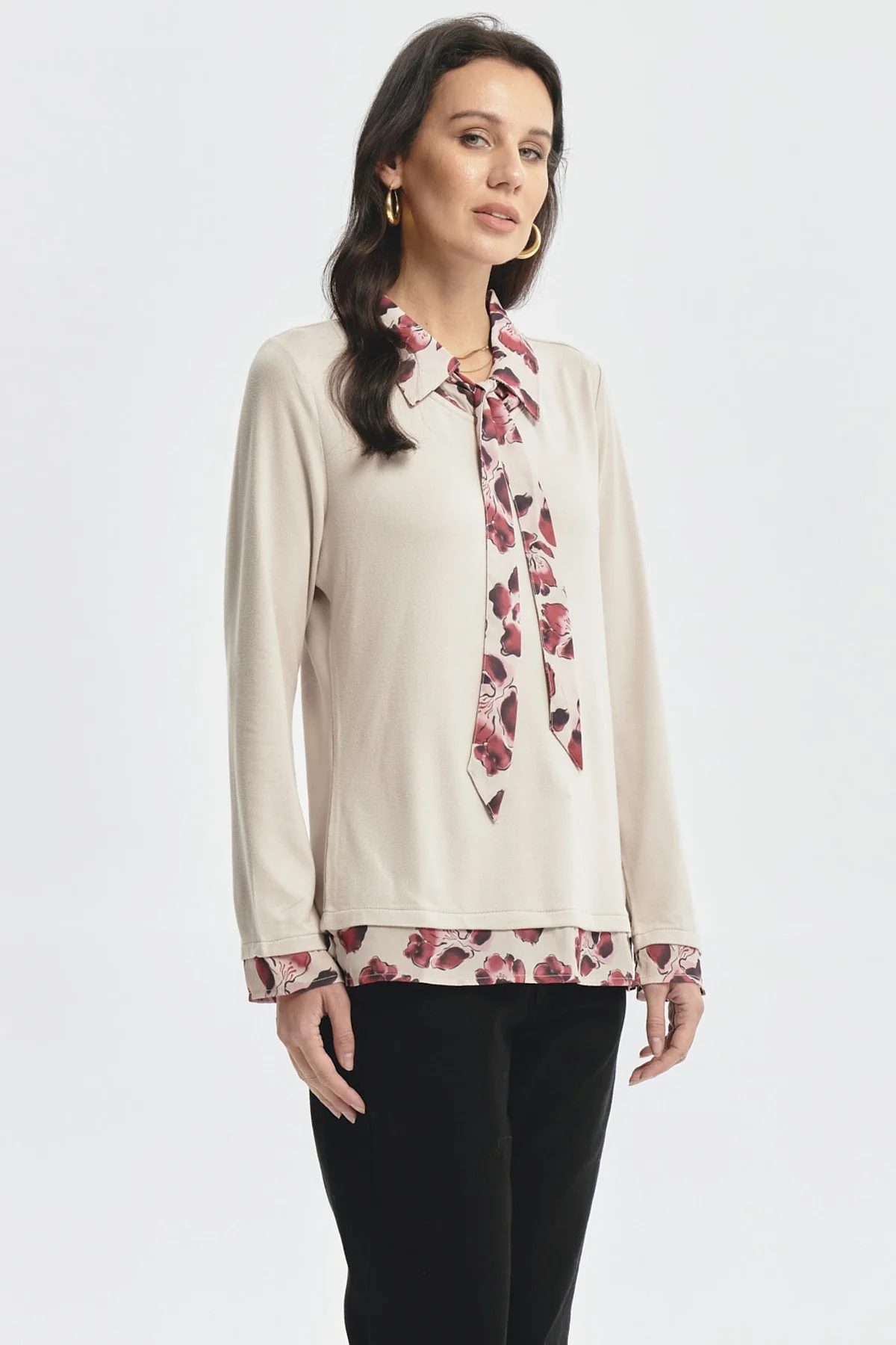 Polera Mujer Aplicación Pañuelo Beige - Image 2