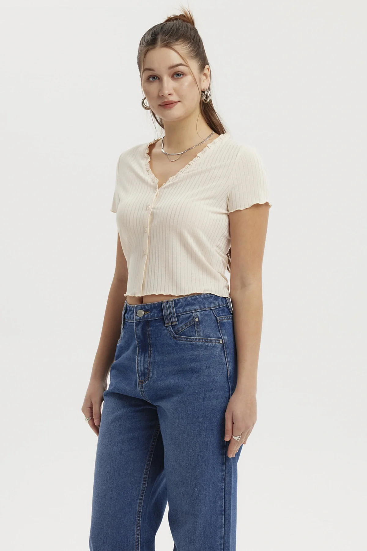 Polera Mujer Aplicación Vuelos Abotonado Crema - Image 2