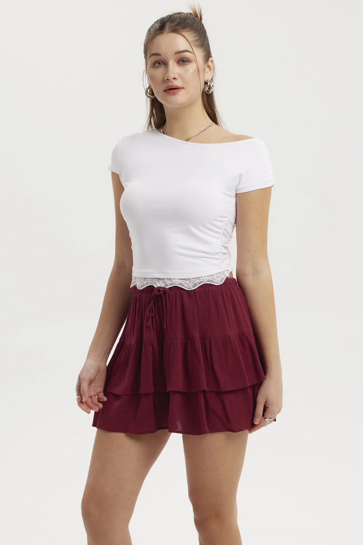 Polera Mujer Asimétrico Basta Encaje Blanco