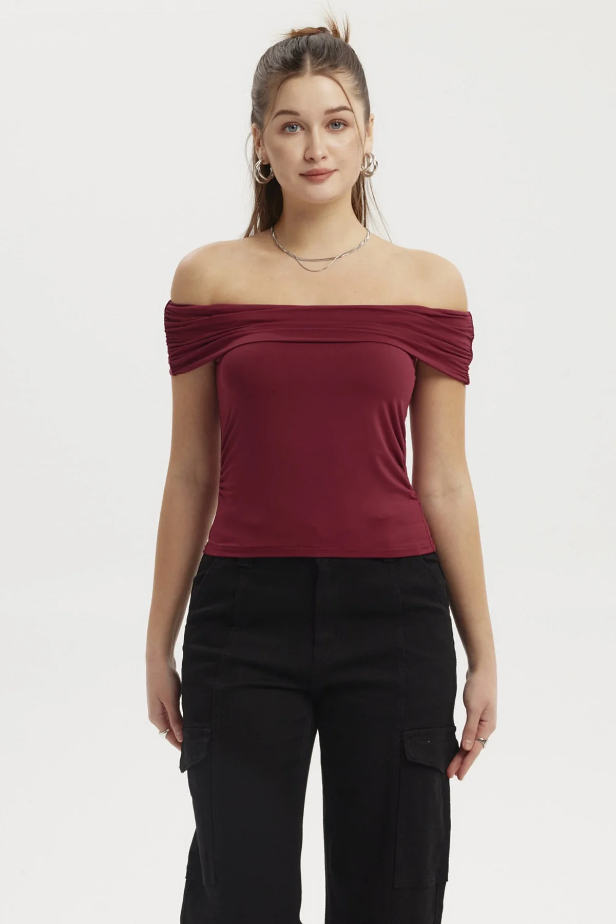 Polera Mujer Bardot Basta Redondeada Rojo