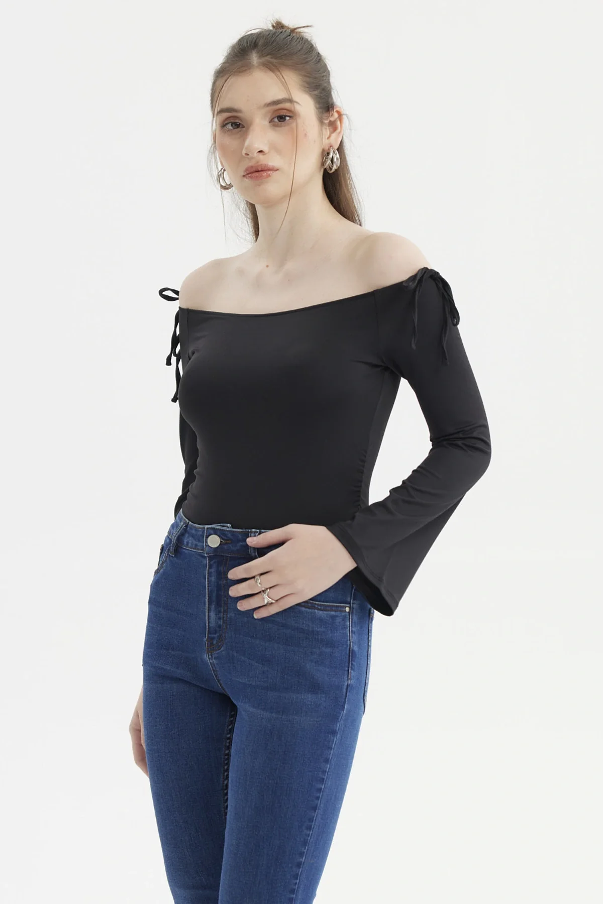Polera Mujer Bardot Hombros Negro - Image 2