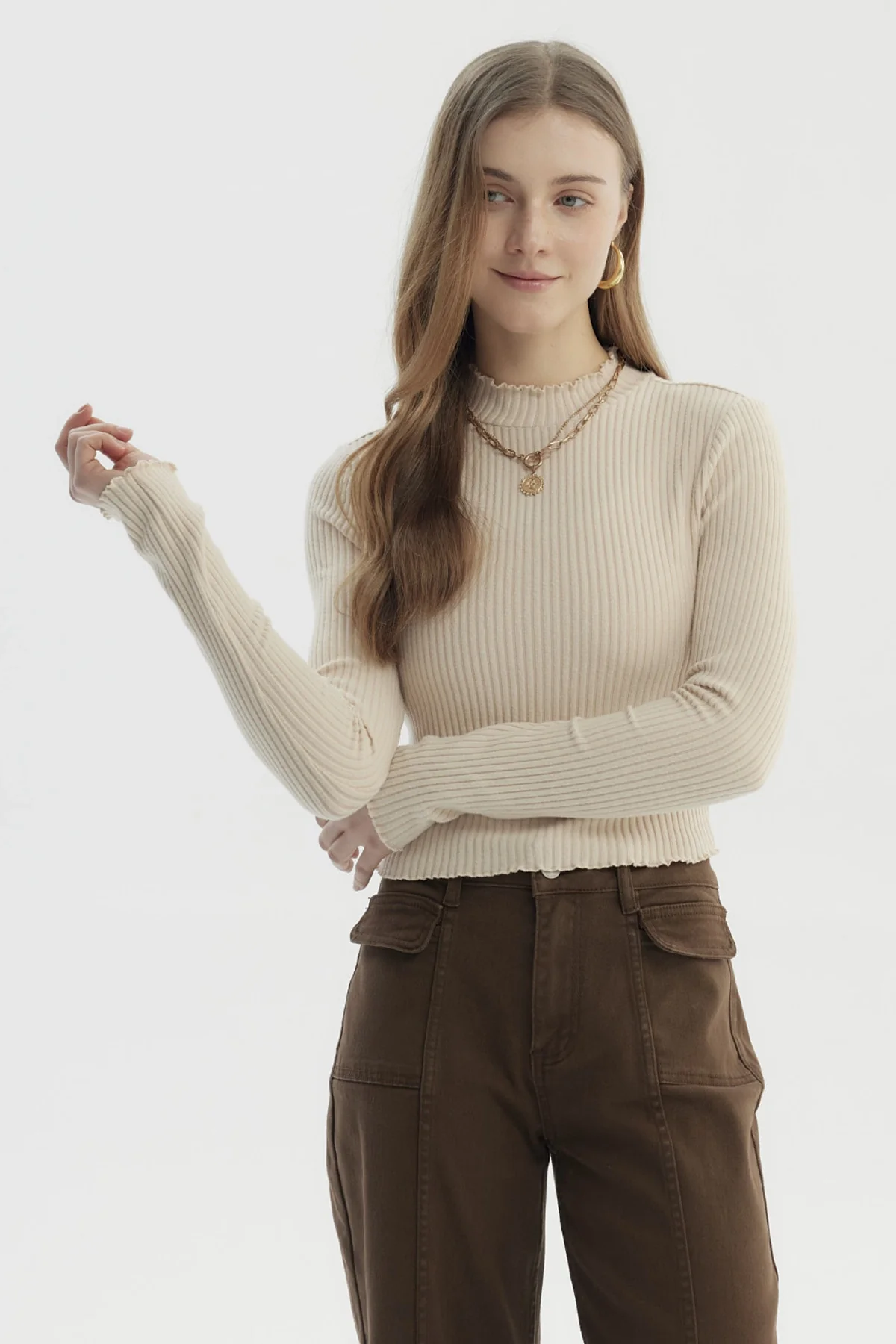 Polera Mujer Basic Ajustado Beige