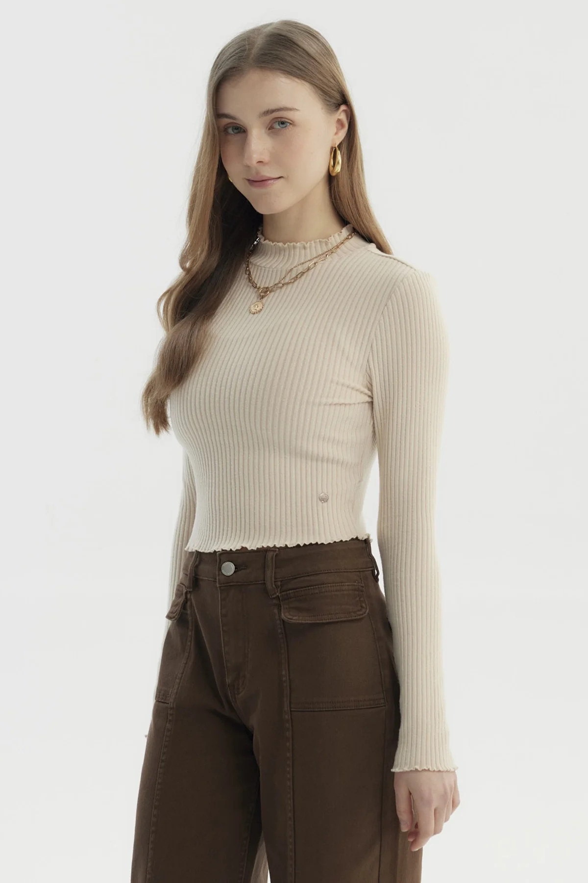 Polera Mujer Basic Ajustado Beige - Image 2