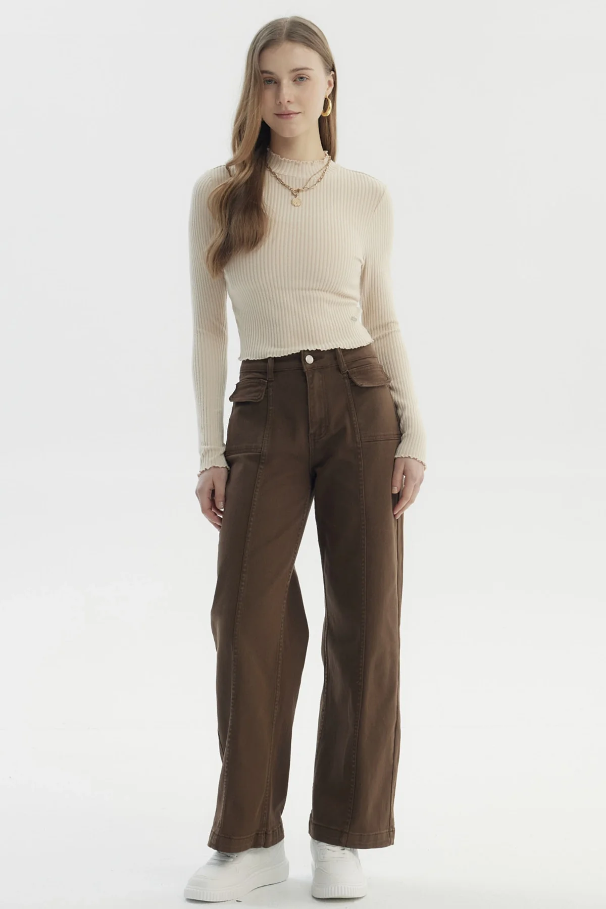 Polera Mujer Basic Ajustado Beige - Image 4