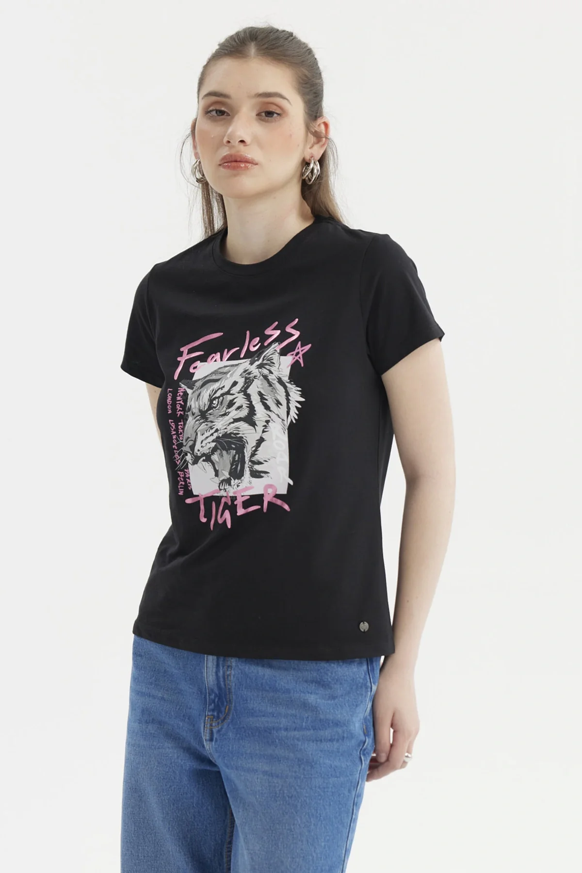 Polera Mujer Básica Negro / Fucsia - Image 2