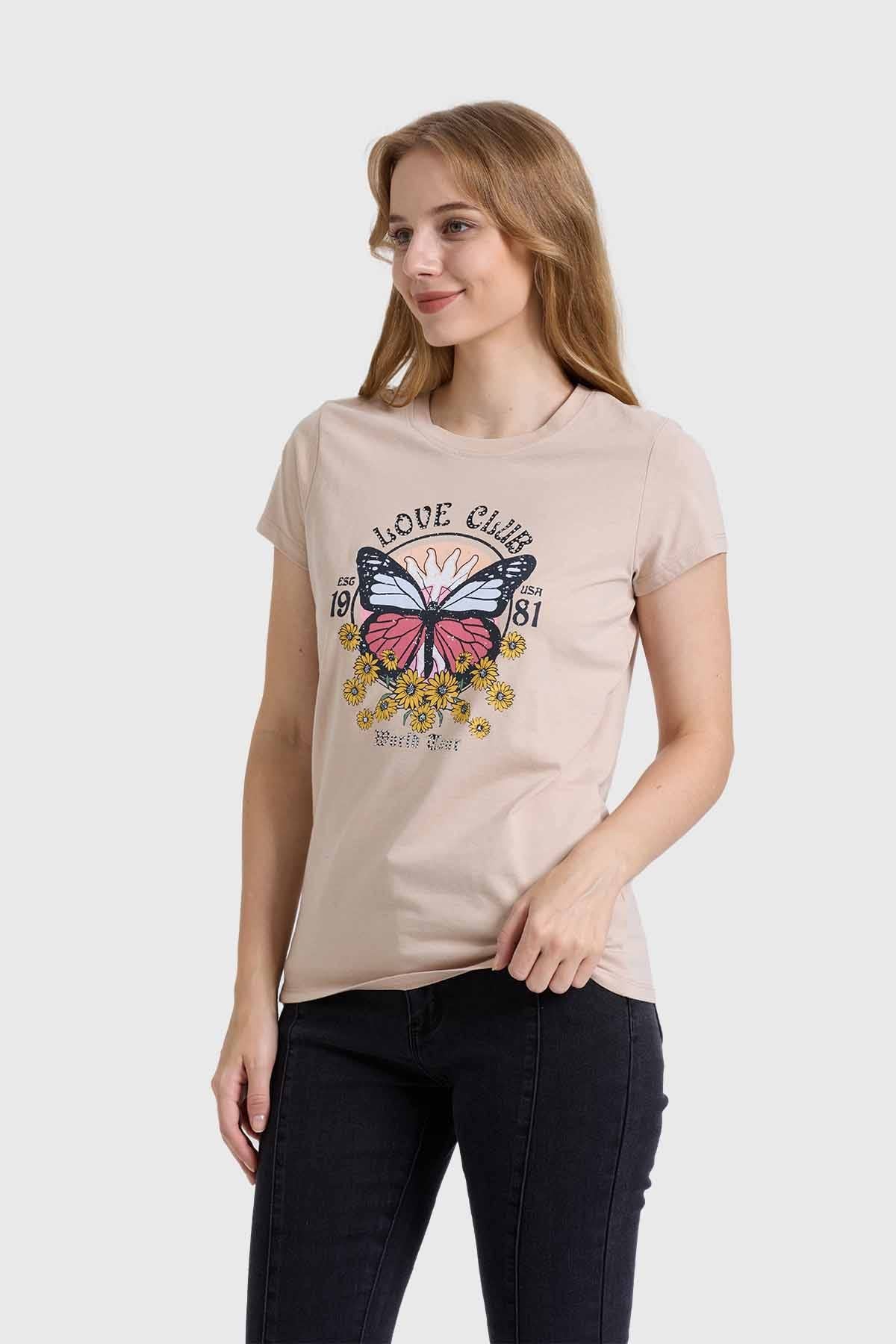 Polera Mujer Básica Print Beige