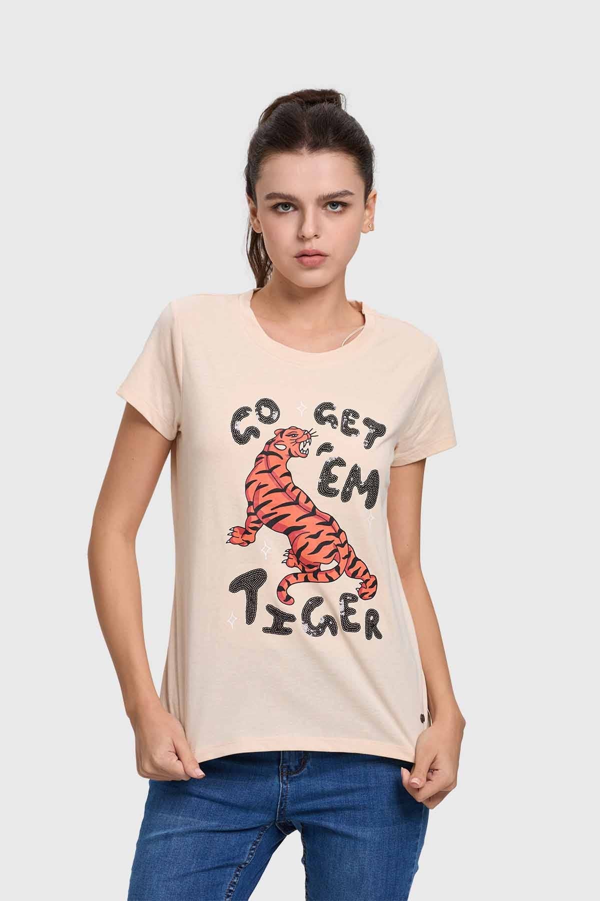 Polera Mujer Básica Print Beige