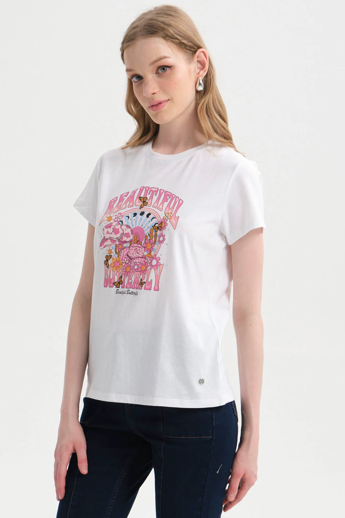 Polera Mujer Básica Print Blanco / Rosado - Image 2