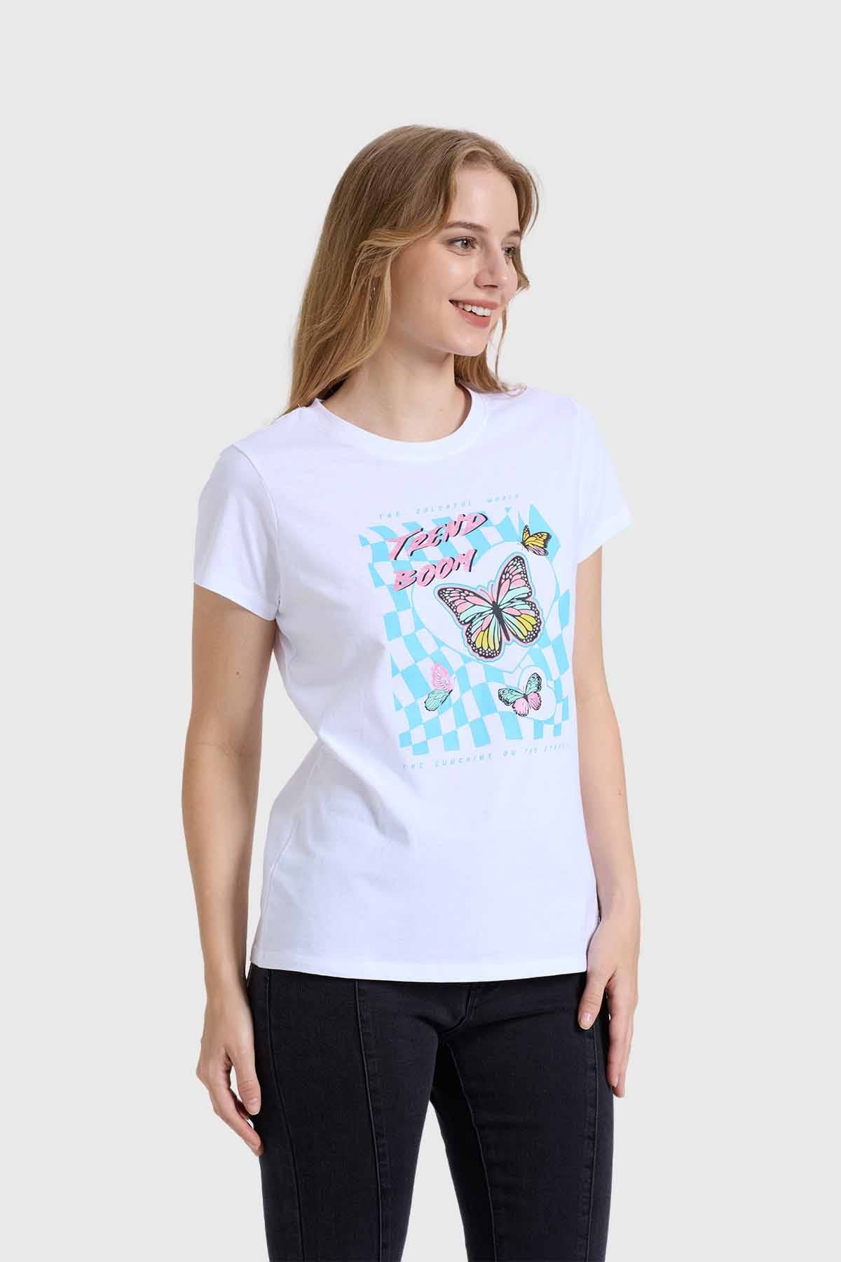Polera Mujer Básica Print Blanco / Turquesa - Image 2