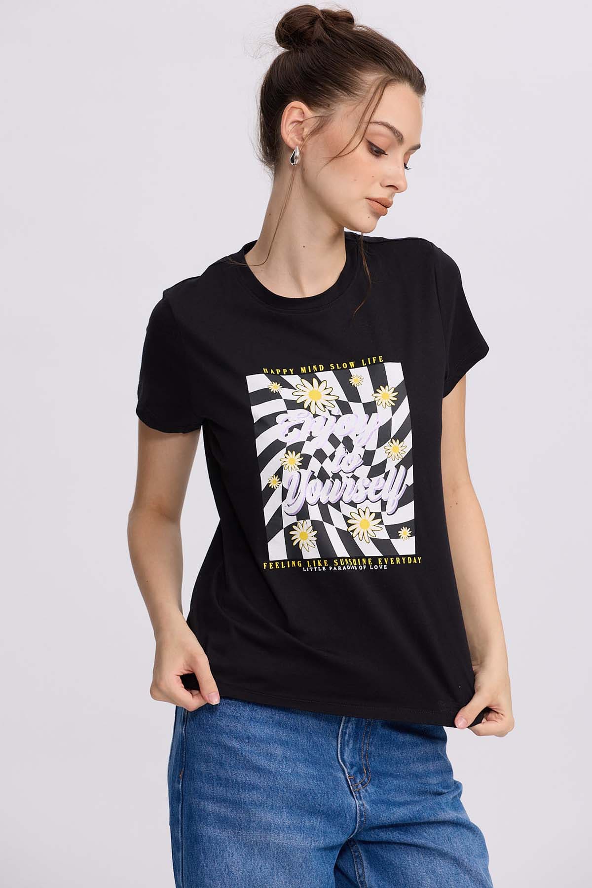 Polera Mujer Básica Print Negro - Image 2