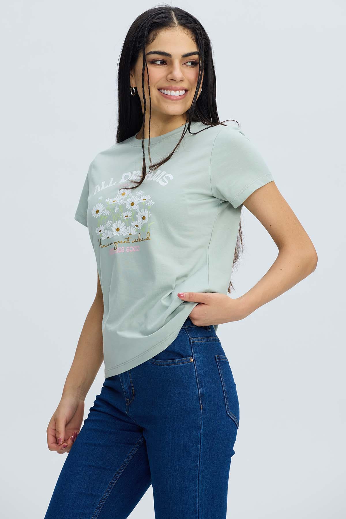 Polera Mujer Básica Print Verde Agua - Image 2