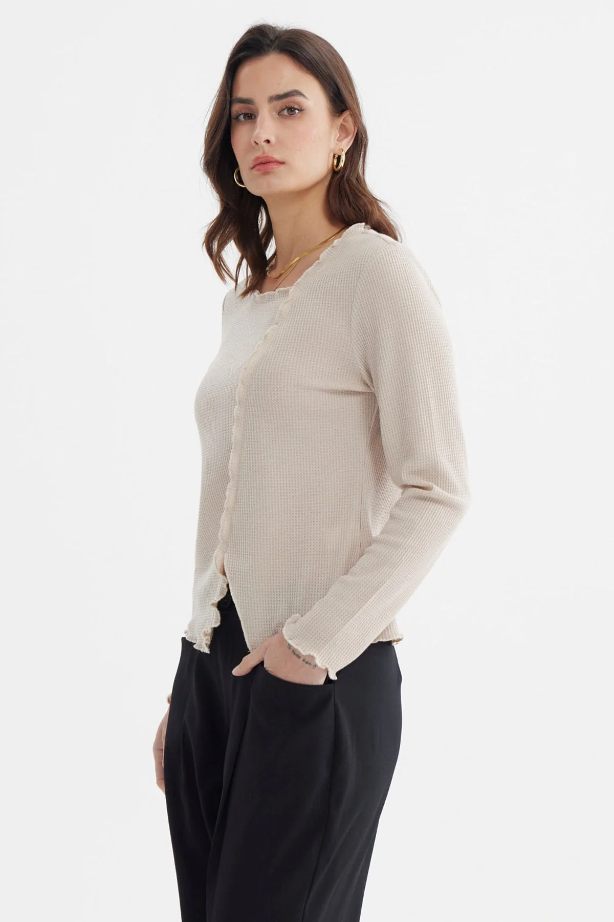 Polera Mujer Basta Rule Asimétrica Beige - Image 2