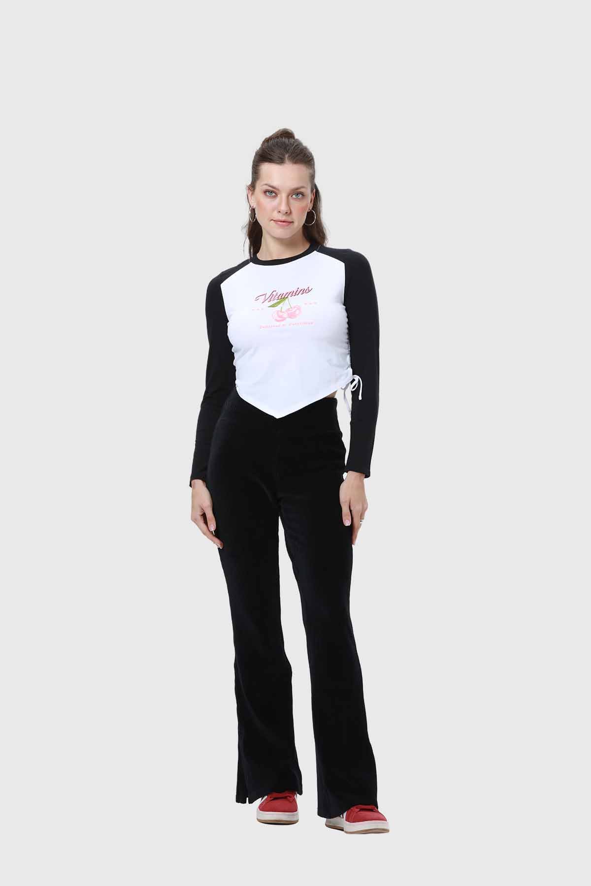 Polera Mujer Bicolor Recogido Negro - Image 4