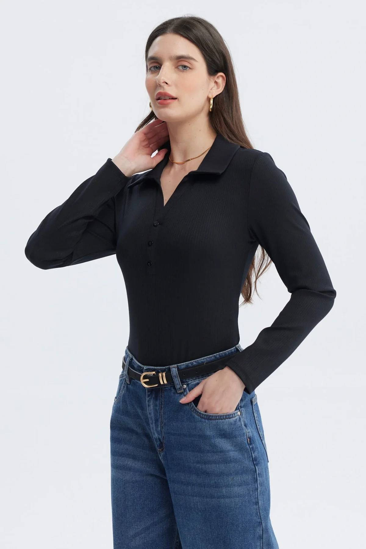 Polera Mujer Body Botones Negro - Image 2