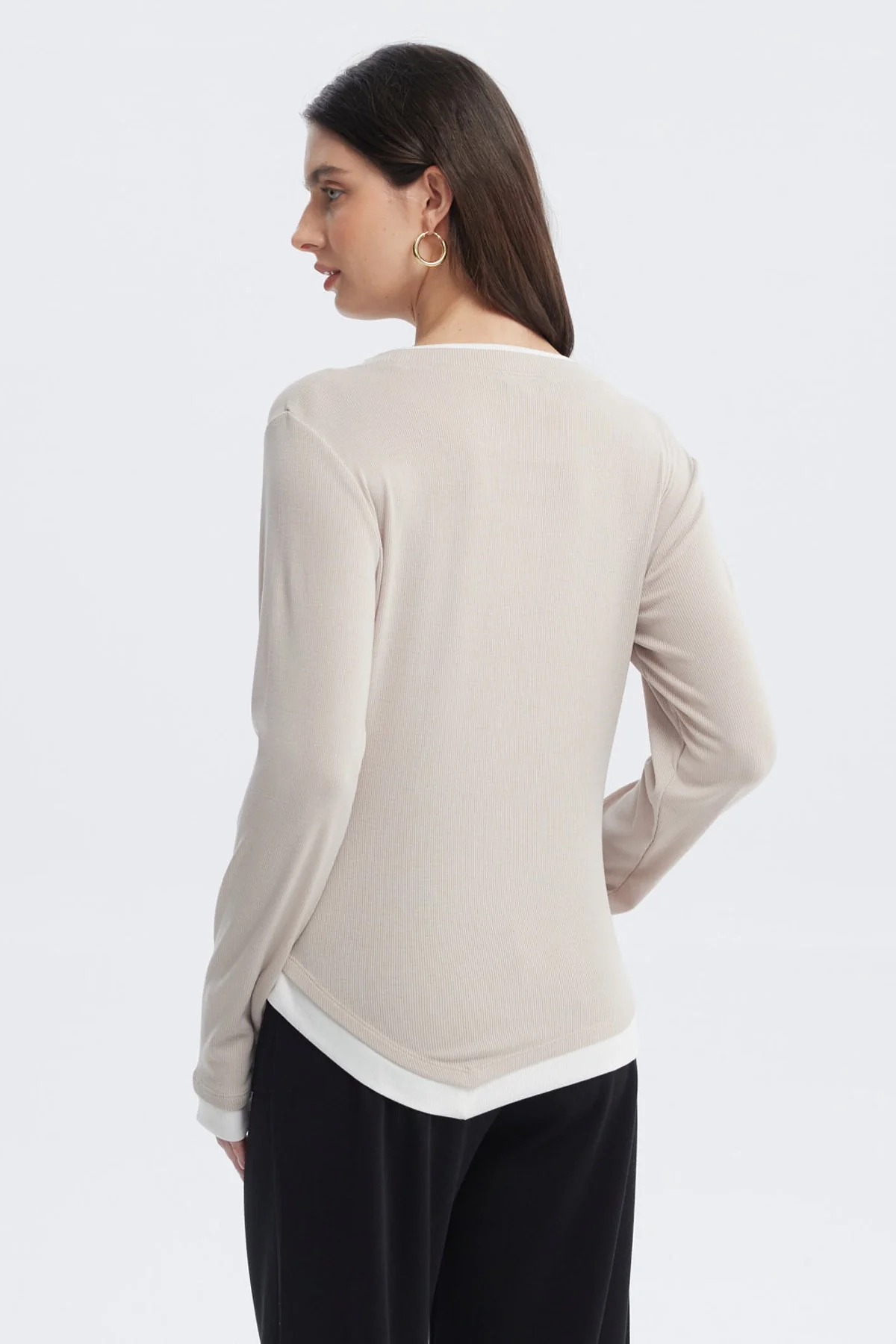 Polera Mujer Borde En Contraste Beige - Image 3