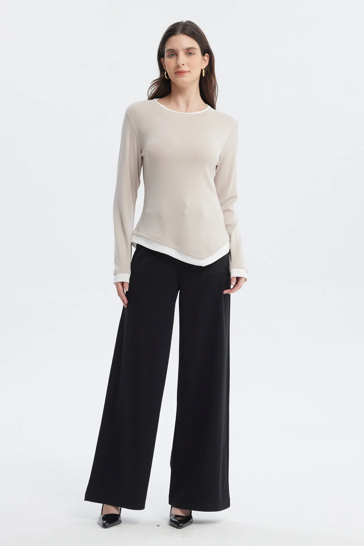 Polera Mujer Borde En Contraste Beige - Image 4