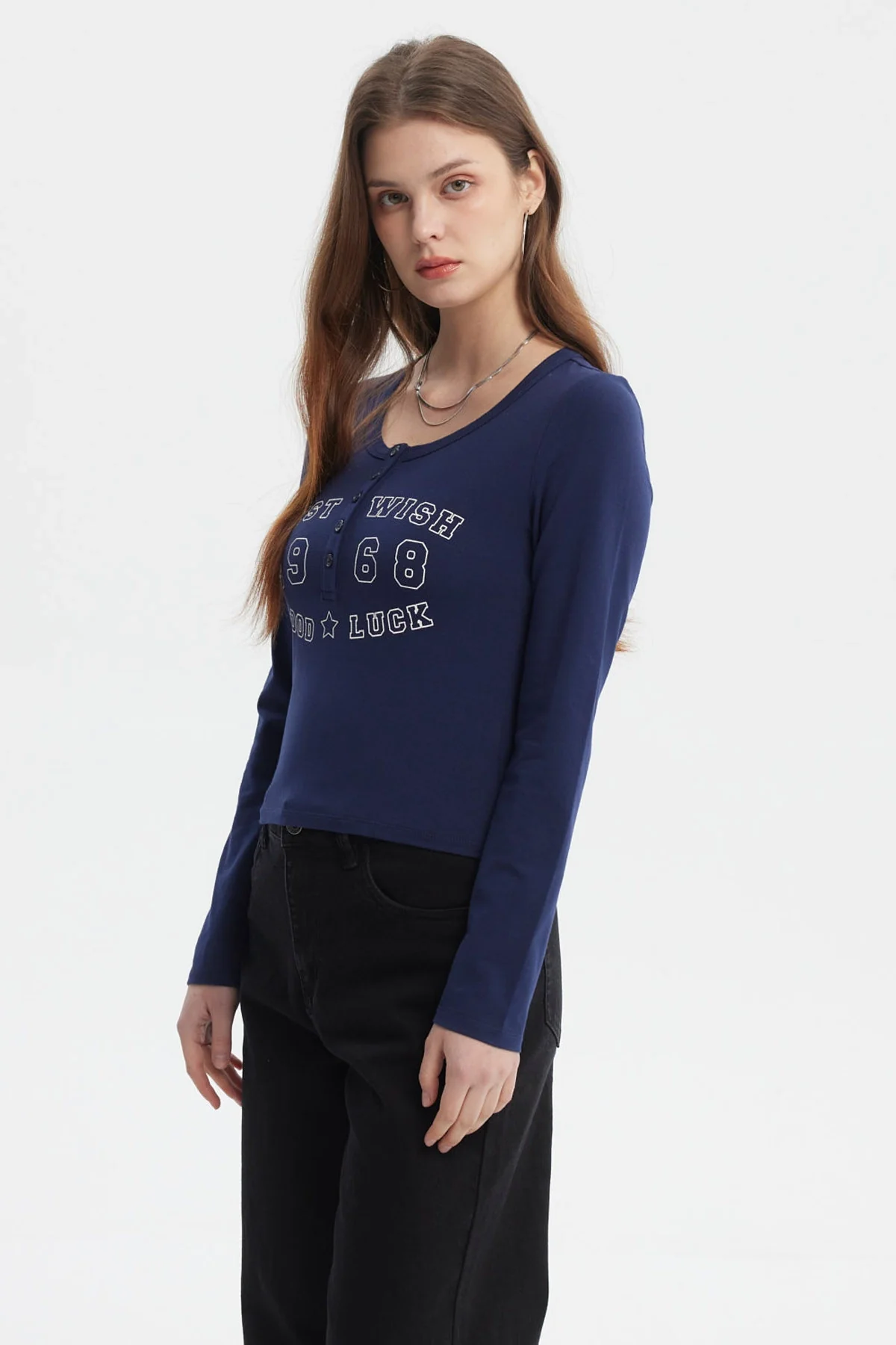 Polera Mujer Botones Cuello Redondo Azul - Image 2