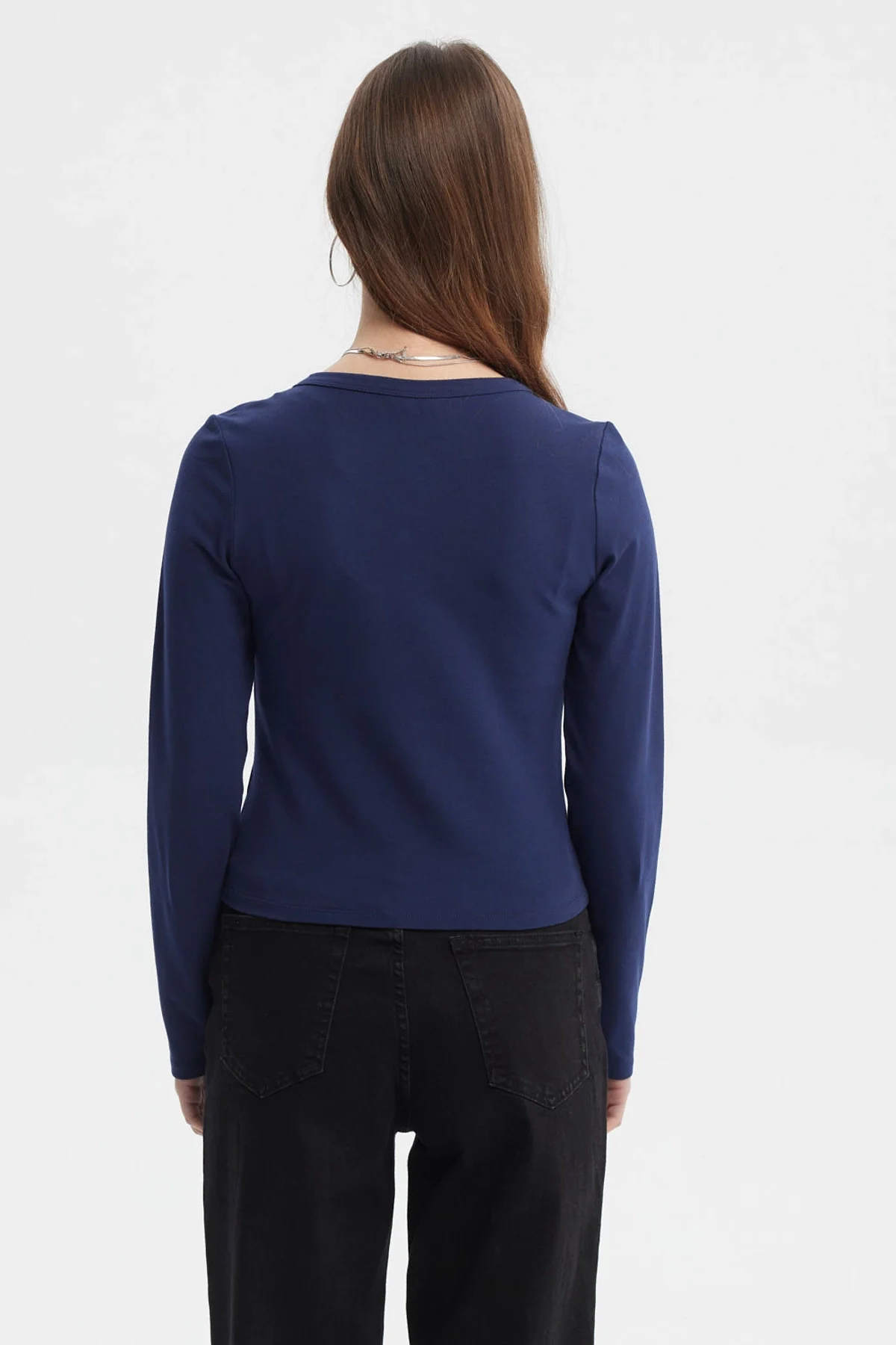 Polera Mujer Botones Cuello Redondo Azul - Image 3