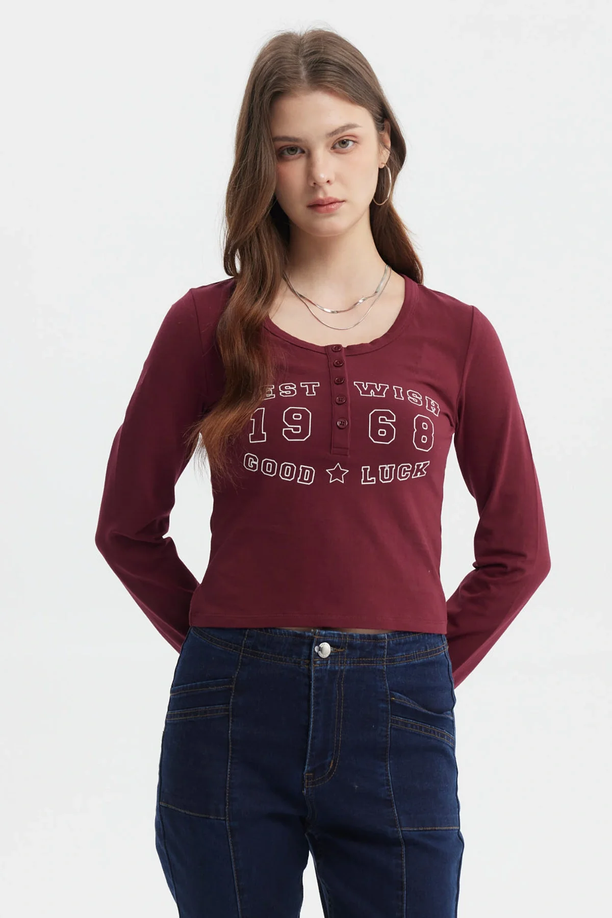 Polera Mujer Botones Cuello Redondo Rojo