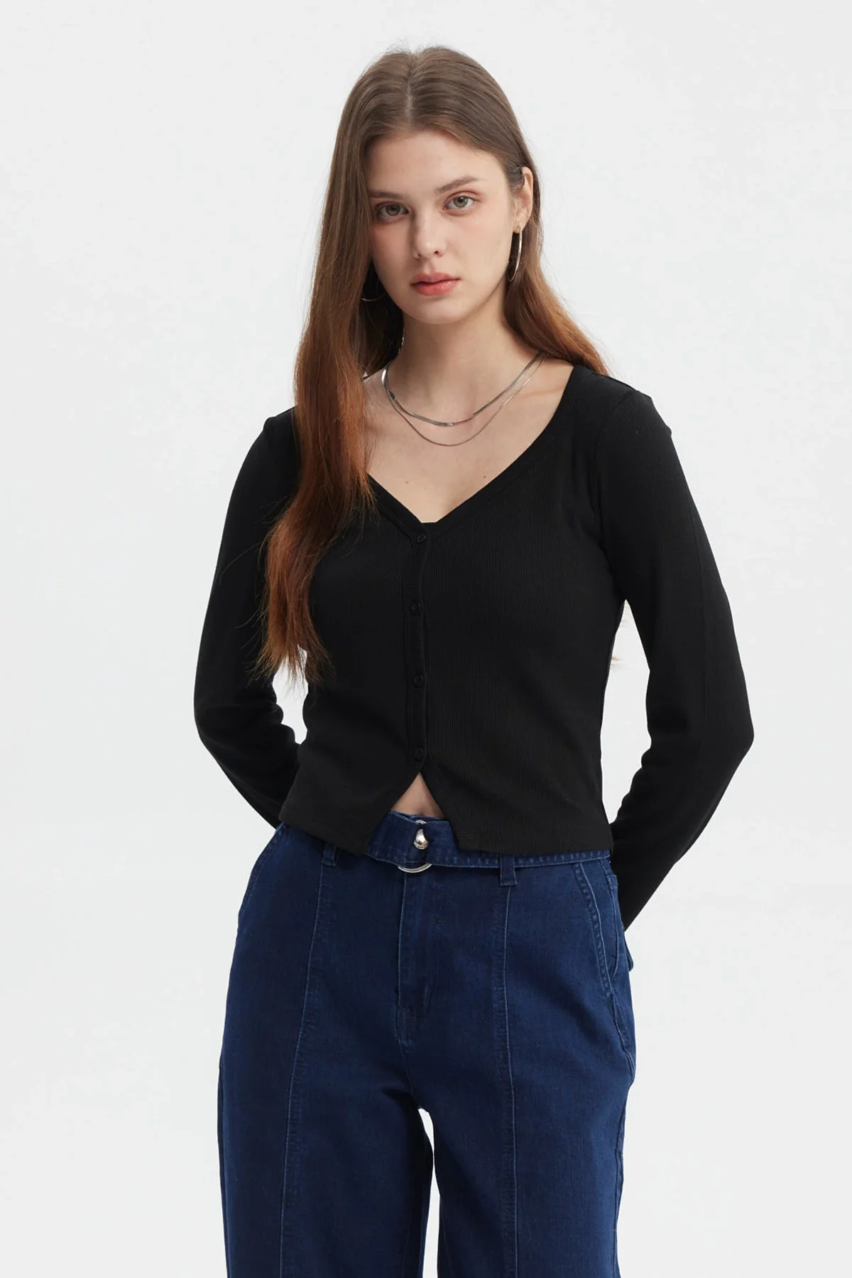 Polera Mujer Botónes Negro