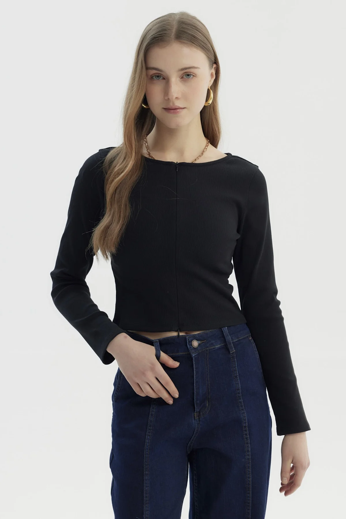 Polera Mujer Cierre Delantero Negro