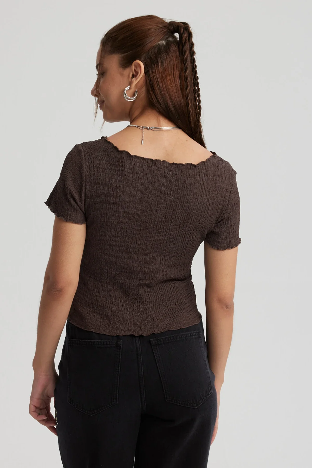 Polera Mujer Con Bardot Detalles Café Oscuro - Image 3