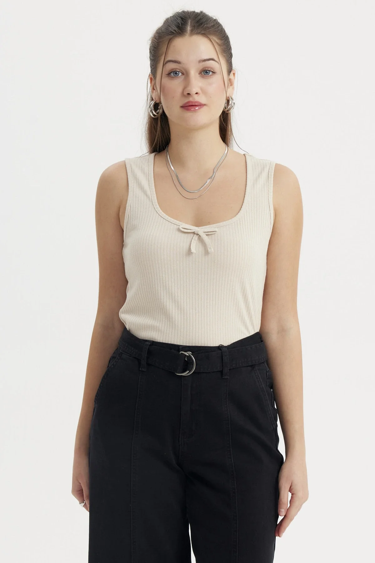 Polera Mujer Con Lazo Beige