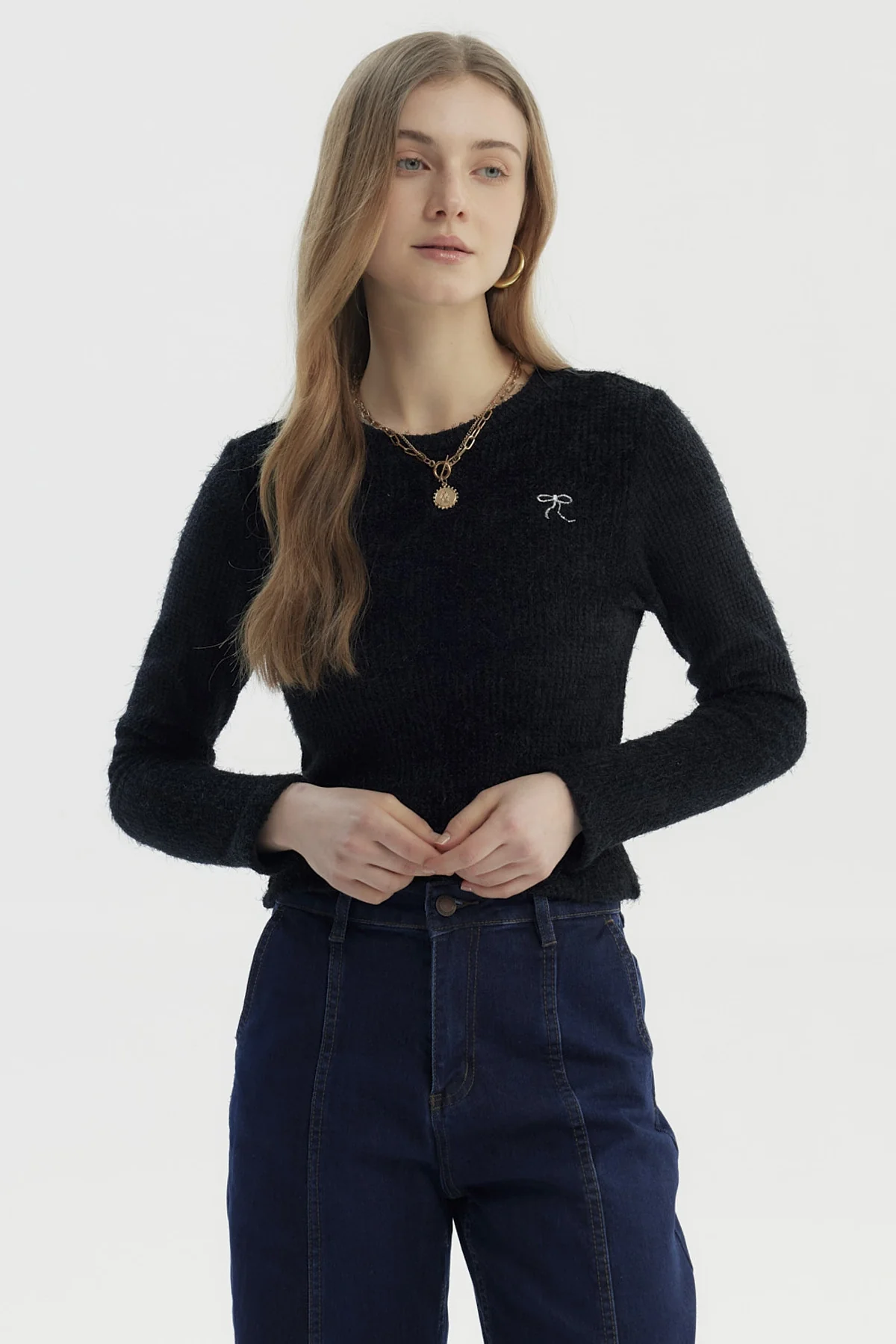 Polera Mujer Con Textura Afelpada Negro