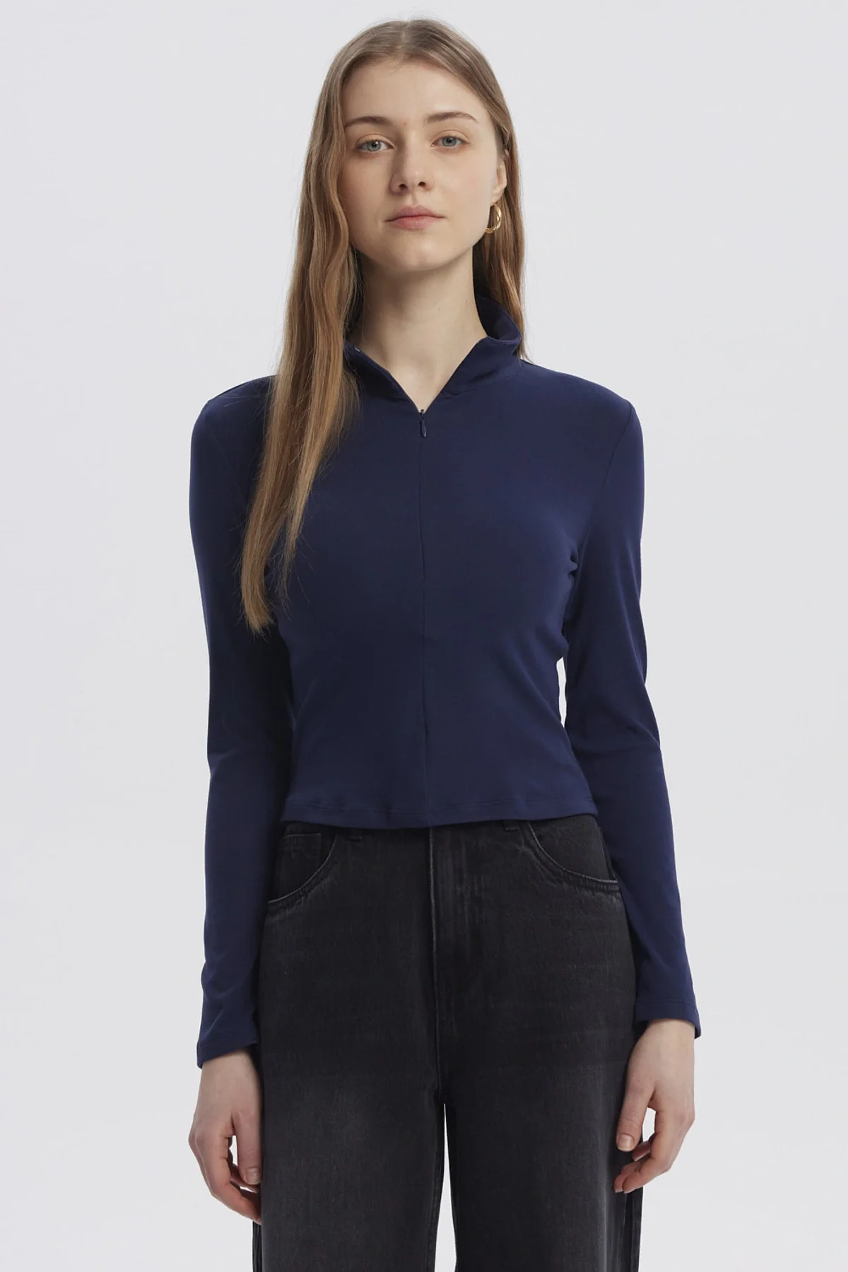 Polera Mujer Con Zipper Azul Oscuro